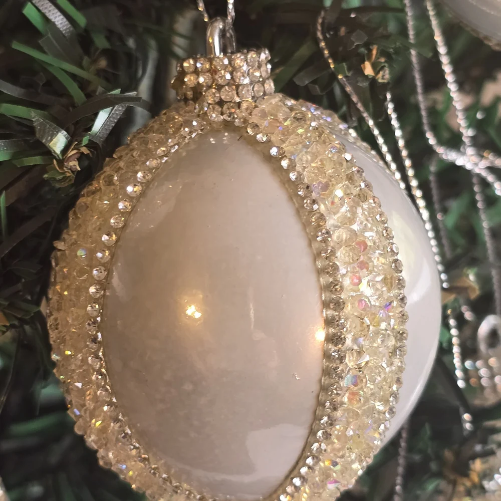 Elegant White and Silver Holiday Ornaments 6 Piece 2.5 Inch Handmade - Picture 5 of 10